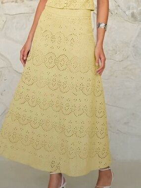 Commense Yellow Eyelet Pattern Maxi Skirt- L
